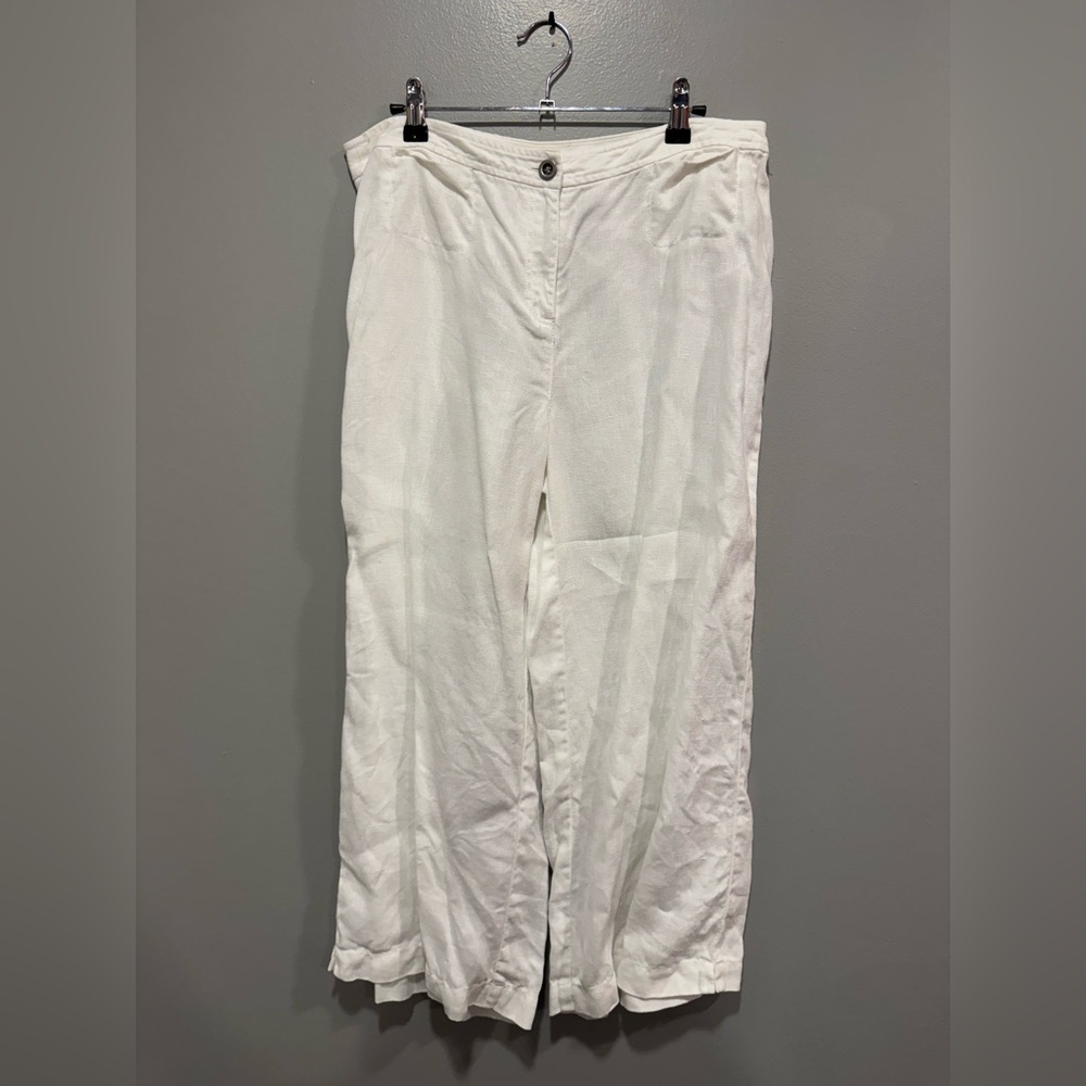 Eileen Fisher Organic Linen White Wide Leg Pant Size 8
